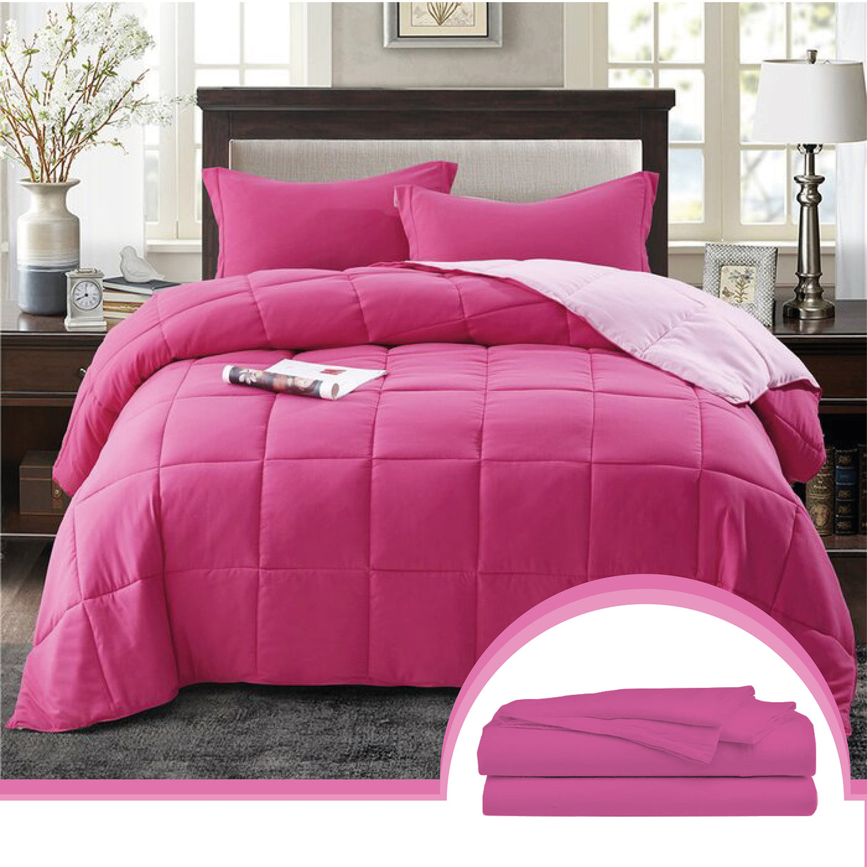 Edredón Ondino Fucsia Rosado Para Cama Queen 160x190cm - Tendidos y Cubrelechos | Bylmo