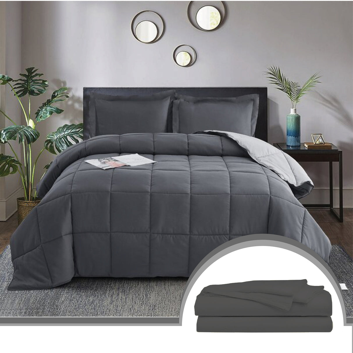 Edredón Ondino Gris Claro Gris Oscuro Para Cama Doble 140x190cm - Tendidos y Cubrelechos | Bylmo