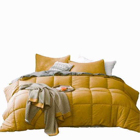 Edredón Ondino Mostaza Gris Claro Para Cama Queen 160x190cm - Tendidos y Cubrelechos | Bylmo