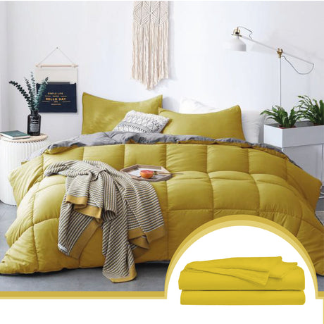Edredón Ondino Mostaza Gris Claro Para Cama Queen 160x190cm - Tendidos y Cubrelechos | Bylmo