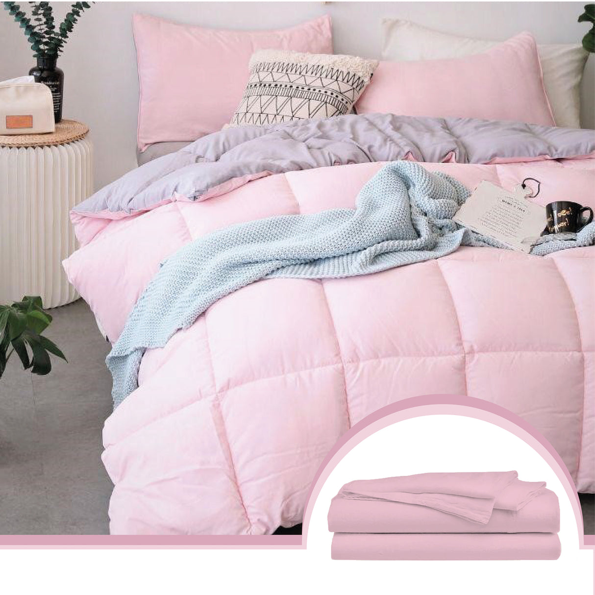 Edredón Ondino Rosado Gris Para Cama Sencilla 90x190cm - Tendidos y Cubrelechos | Bylmo