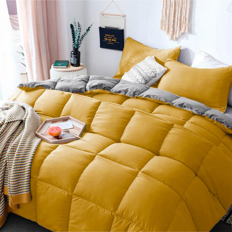 Edredón Cotona Mostaza Gris Claro Para Cama King 200x190cm - Tendidos y Cubrelechos | Bylmo