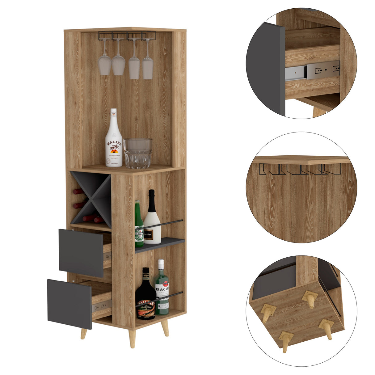 Bar Esquinero Salem Miel 50x180cm con Dos Cajones - Bares | Bylmo