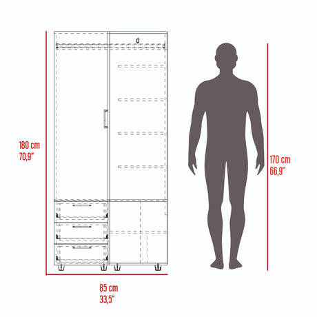 Closet Toulouse Wengue 85x180cm Esquinero con Tres Cajones - Closets | Bylmo
