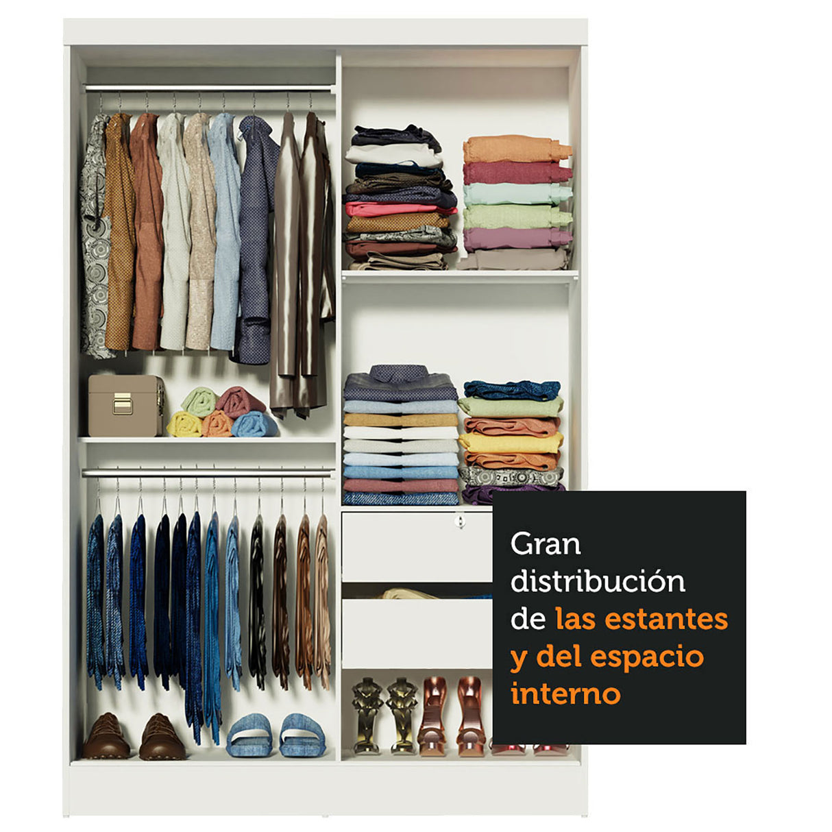 Closet Luke Blanco 120x183cm con Espejo y Cuatro Cajones - Closets | Bylmo