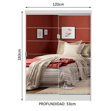 Closet Luke Blanco 120x183cm con Espejo y Cuatro Cajones - Closets | Bylmo