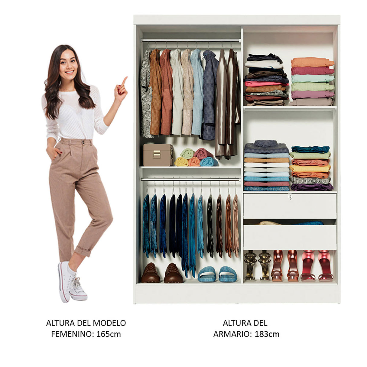 Closet Luke Blanco 120x183cm con Espejo y Cuatro Cajones - Closets | Bylmo