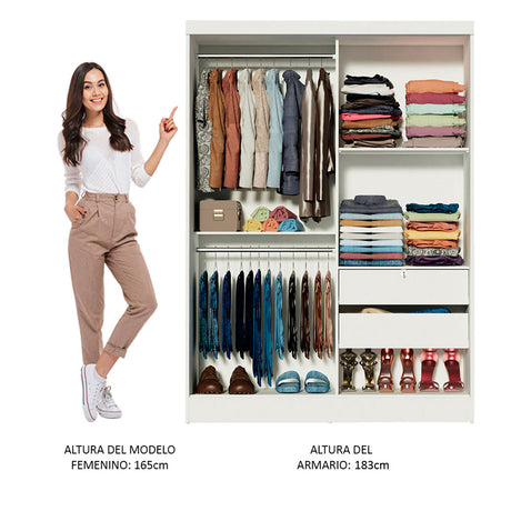 Closet Luke Blanco 120x183cm con Espejo y Cuatro Cajones - Closets | Bylmo