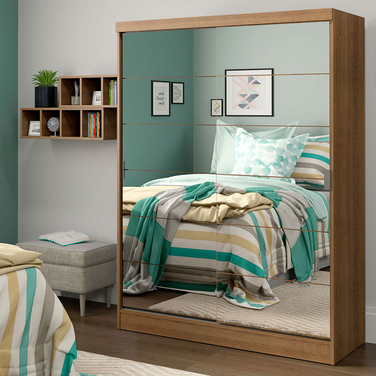 Closet Luke Marron 120x183cm con Espejo y Cuatro Cajones - Closets | Bylmo