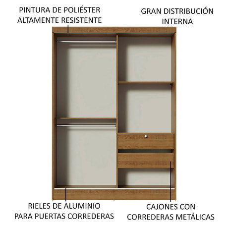 Closet Luke Marron 120x183cm con Espejo y Cuatro Cajones - Closets | Bylmo