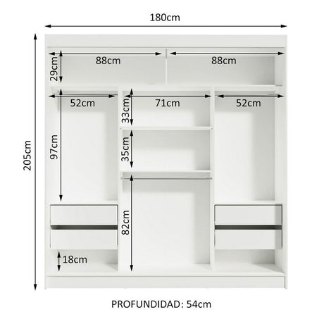 Closet Reno Blanco 180x205cm sin Espejo y con Cuatro Cajones - Closets | Bylmo