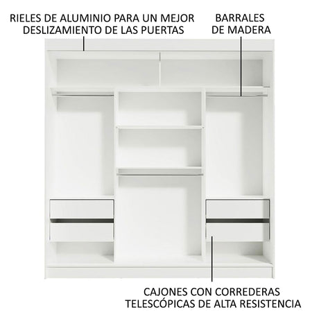 Closet Reno Blanco 180x205cm con Espejo y Seis Cajones - Closets | Bylmo