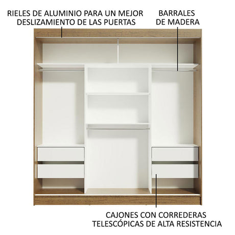 Closet Reno Marron 180x205cm con Espejo y Cinco Cajones - Closets | Bylmo