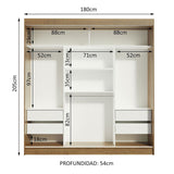 Closet Reno Marron 180x205cm con Espejo y Cinco Cajones - Closets | Bylmo