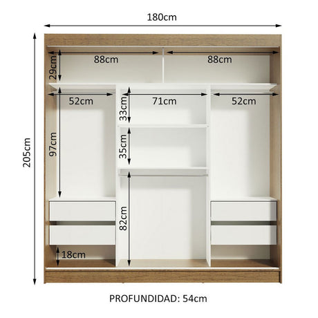 Closet Reno Marron 180x205cm con Espejo y Cinco Cajones - Closets | Bylmo