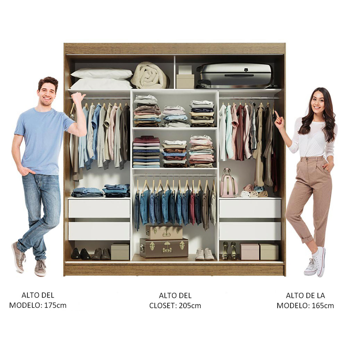 Closet Reno Marron 180x205cm con Espejo y Cinco Cajones - Closets | Bylmo