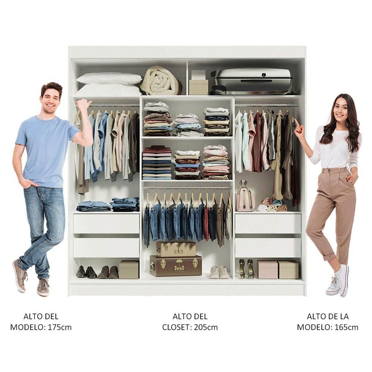 Closet Reno Blanco y Marron 180x205cm sin Espejo y con Tres Cajones - Closets | Bylmo