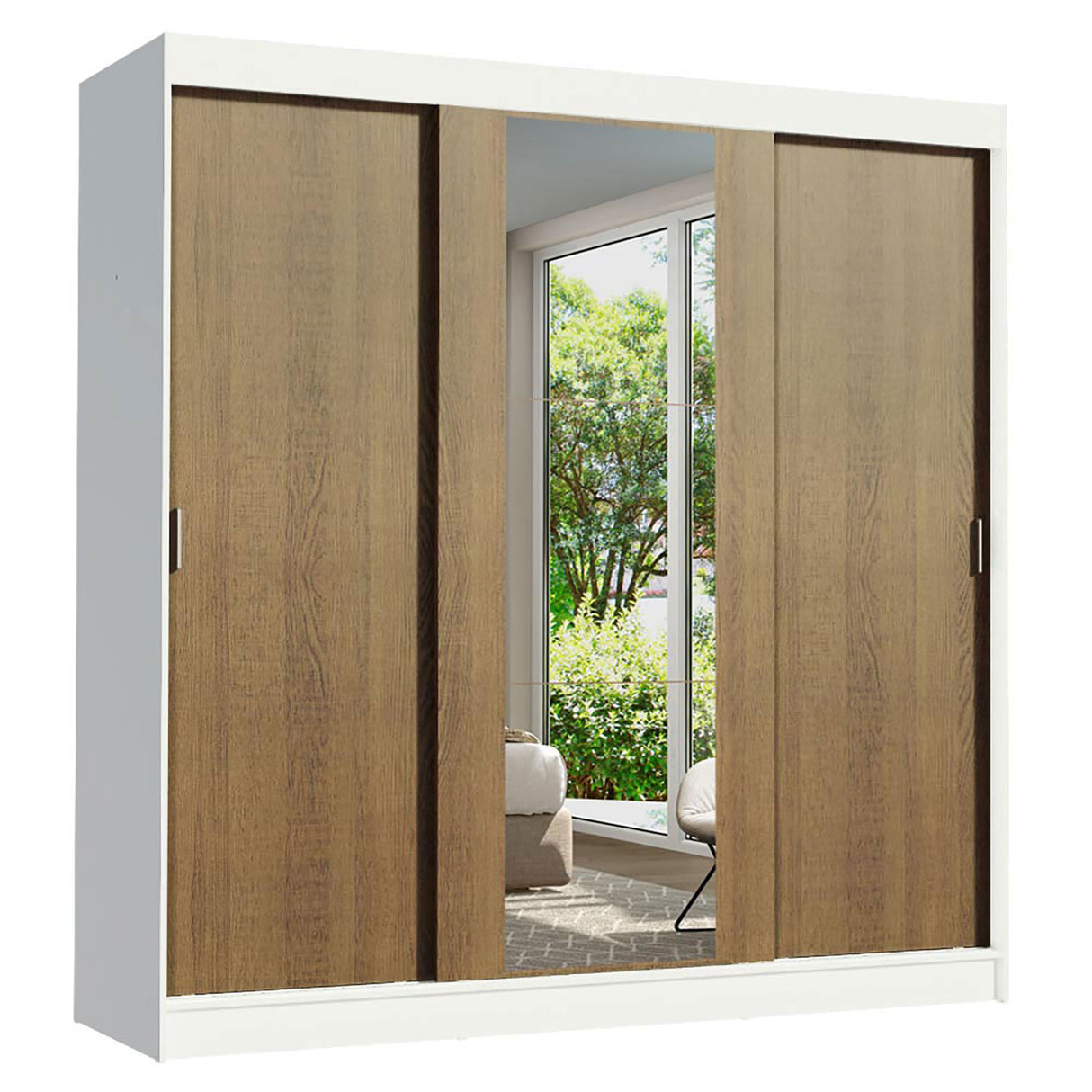 Closet Reno Blanco y Marron 180x205cm con Espejo y Cuatro Cajones - Closets | Bylmo