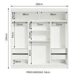 Closet Reno Blanco y Marron 180x205cm con Espejo y Cuatro Cajones - Closets | Bylmo