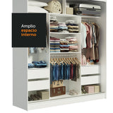 Closet Reno Blanco y Marron 180x205cm con Espejo y Cinco Cajones - Closets | Bylmo