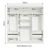Closet Reno Blanco y Marron 180x205cm con Espejo y Cinco Cajones - Closets | Bylmo