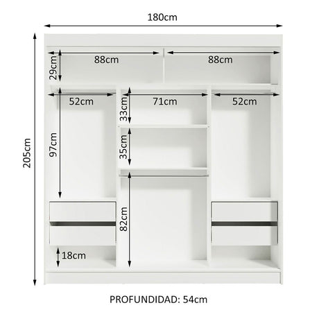 Closet Reno Blanco y Marron 180x205cm con Espejo y Cinco Cajones - Closets | Bylmo