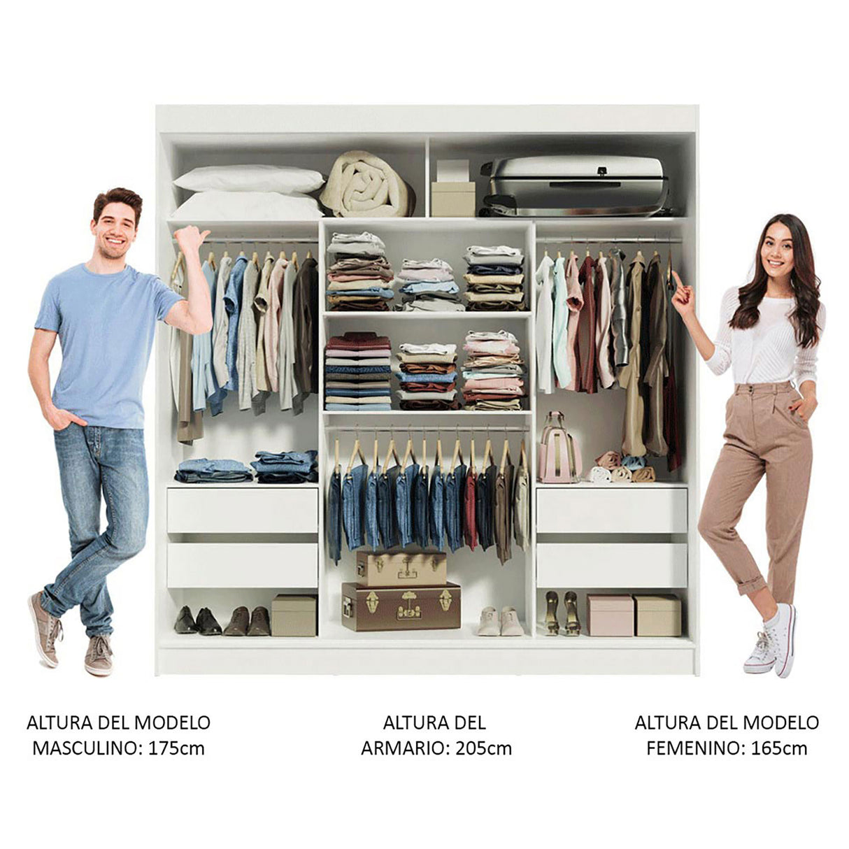 Closet Reno Blanco y Marron 180x205cm con Espejo y Seis Cajones - Closets | Bylmo