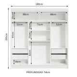 Closet Reno Blanco y Marron 180x205cm con Espejo y Seis Cajones - Closets | Bylmo