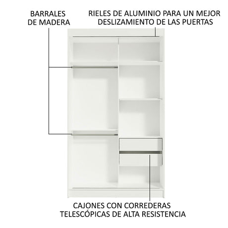 Closet Tokio Blanco 109x218cm con Espejo y Cinco Cajones - Closets | Bylmo