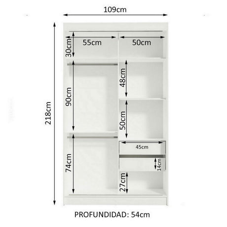 Closet Tokio Blanco 109x218cm con Espejo y Cinco Cajones - Closets | Bylmo