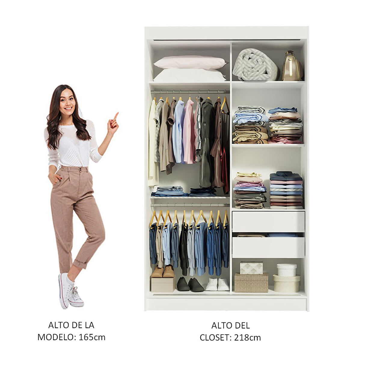 Closet Tokio Blanco 109x218cm con Espejo y Cinco Cajones - Closets | Bylmo
