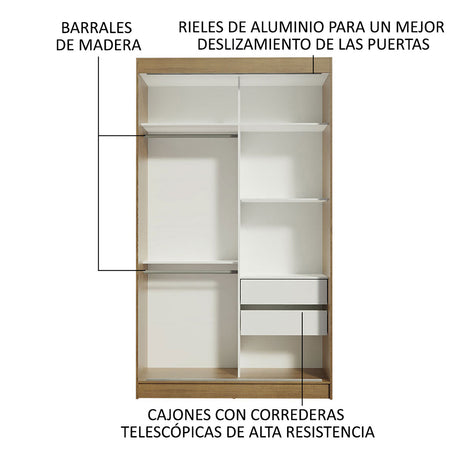 Closet Tokio Marron 109x218cm con Espejo y Cuatro Cajones - Closets | Bylmo