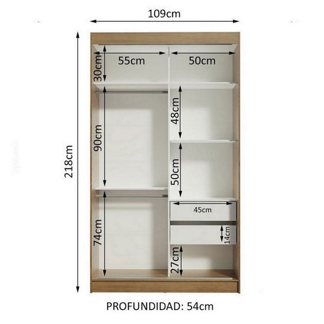 Closet Tokio Marron 109x218cm con Espejo y Cuatro Cajones - Closets | Bylmo