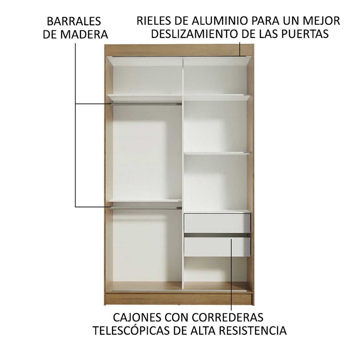 Closet Tokio Marron 109x218cm con Espejo y Cinco Cajones - Closets | Bylmo