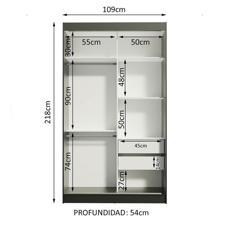 Closet Tokio Negro 109x218cm sin Espejo y con Tres Cajones - Closets | Bylmo