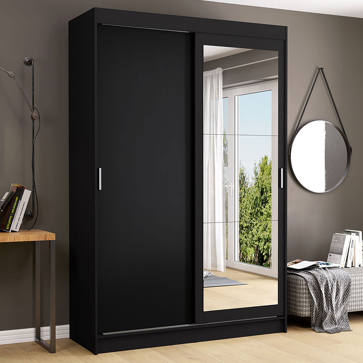 Closet Tokio Negro 109x218cm con Espejo y Cuatro Cajones - Closets | Bylmo