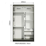 Closet Tokio Negro 109x218cm con Espejo y Cuatro Cajones - Closets | Bylmo