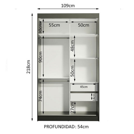 Closet Tokio Negro 109x218cm con Espejo y Cuatro Cajones - Closets | Bylmo