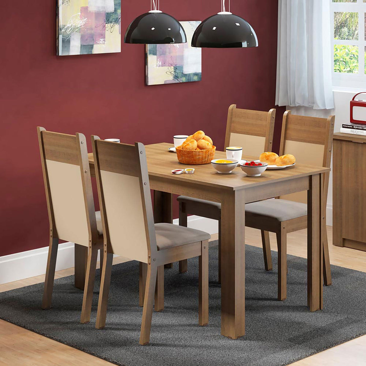 Combo Comedor y Sillas Havana Marron 136x76cm de 4 Puestos