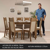 Combo Comedor y Sillas Jaíne Marron 136x76cm de 6 Puestos - Comedores | Bylmo