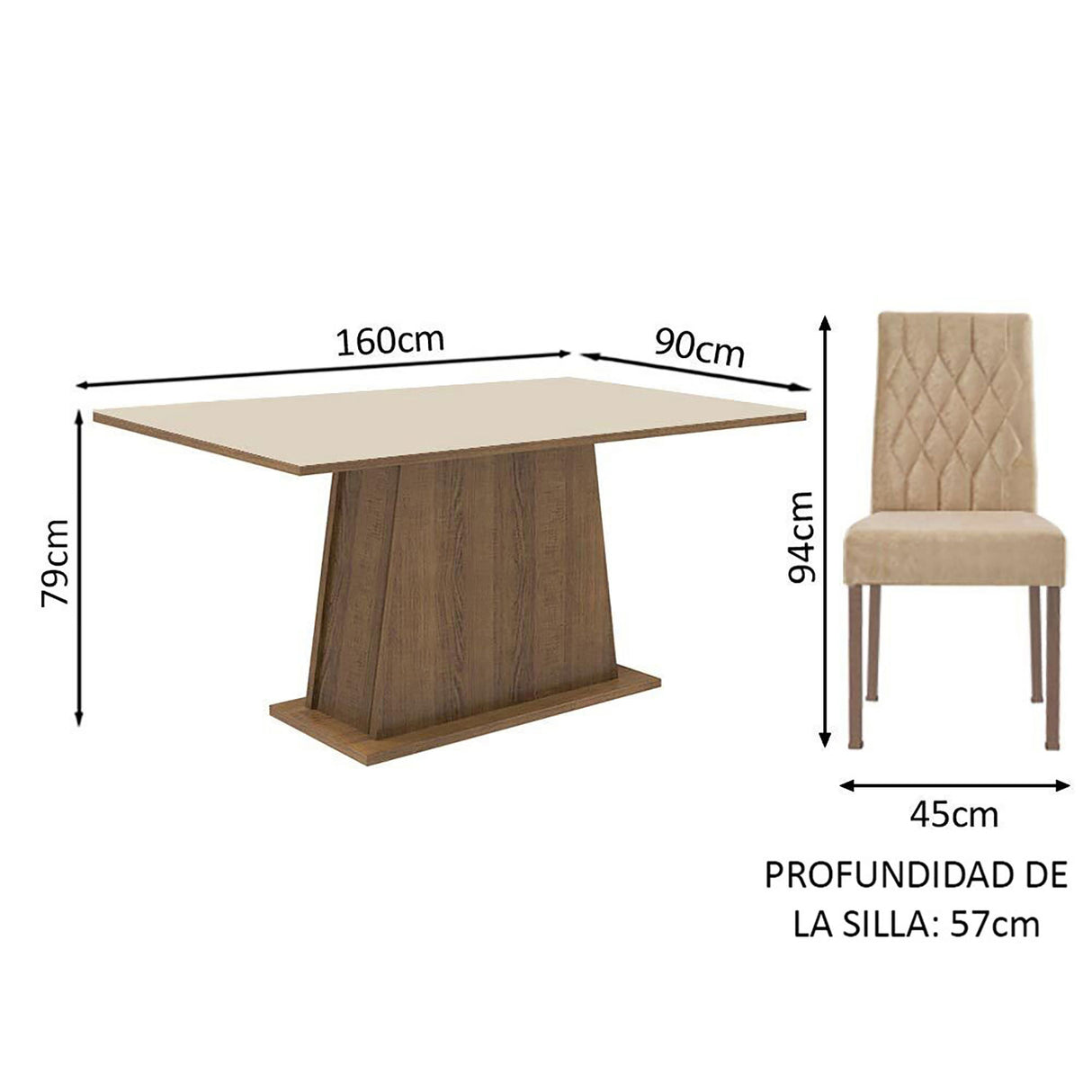 Combo Comedor y Sillas Ashley Marron 160x79cm de 4 Puestos - Comedores | Bylmo