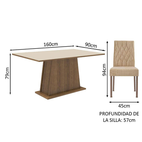 Combo Comedor y Sillas Britney Marron 160x79cm de 6 Puestos - Comedores | Bylmo