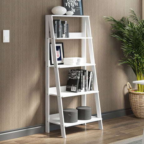 Estantería Ellie Blanco 61x140cm en Escalera con Cinco Entrepaños - Bibliotecas y Estanterías | Bylmo