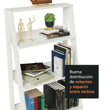 Estantería Ellie Blanco 61x140cm en Escalera con Cinco Entrepaños - Bibliotecas y Estanterías | Bylmo