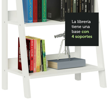 Estantería Ellie Blanco 61x140cm en Escalera con Cinco Entrepaños - Bibliotecas y Estanterías | Bylmo