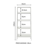 Estantería Ellie Blanco 61x140cm en Escalera con Cinco Entrepaños - Bibliotecas y Estanterías | Bylmo