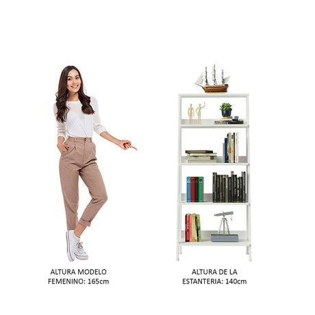 Estantería Ellie Blanco 61x140cm en Escalera con Cinco Entrepaños - Bibliotecas y Estanterías | Bylmo