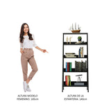 Estantería Ellie Negro 61x140cm en Escalera con Cinco Entrepaños - Bibliotecas y Estanterías | Bylmo