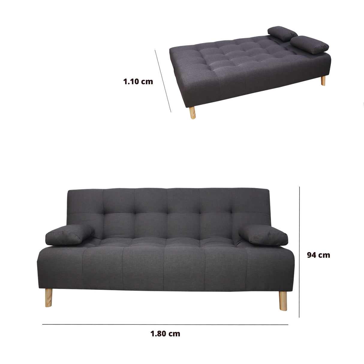 Sofacama Egli Gris 180x94cm de Tres Puestos Reclinable - Sofas y Poltronas | Bylmo