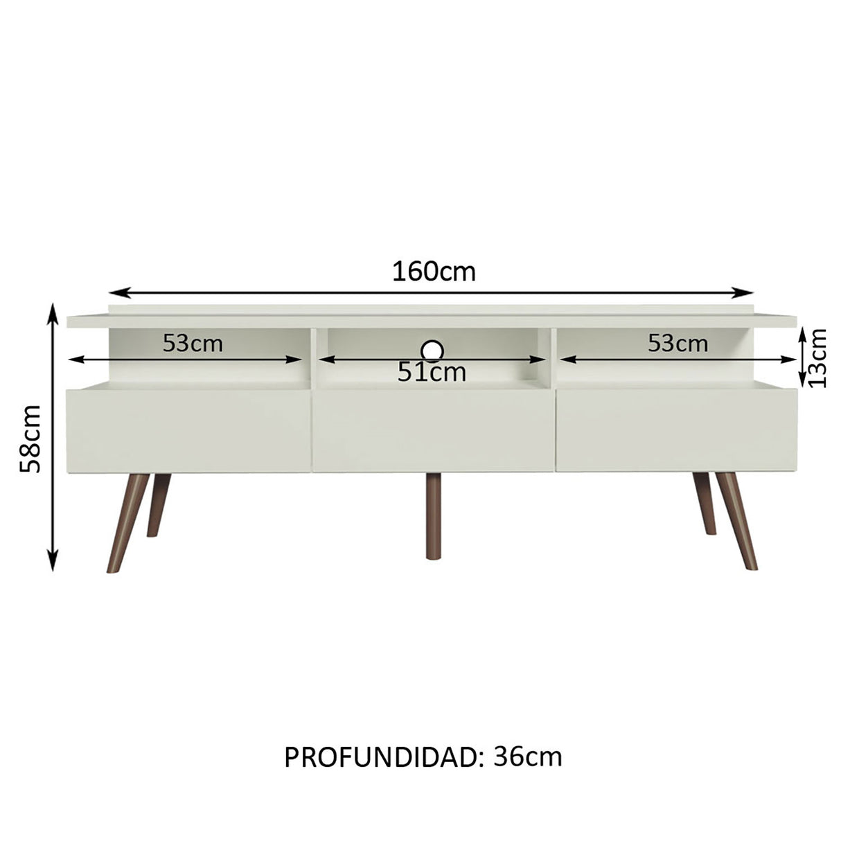 Rack de TV Londres Blanco 160x58cm Para TV Hasta 65 Pulgadas - Muebles de TV | Bylmo